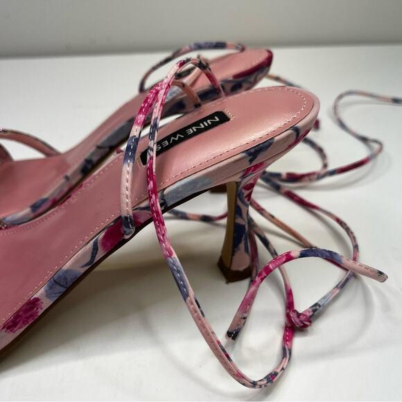 Nine West Raqchel Embellished Lace Up heels pink mystic garden print - 10 - Picture 7 of 13